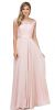 Embroidered Mesh Bodice Long Chiffon Prom Formal Dress in Blush
